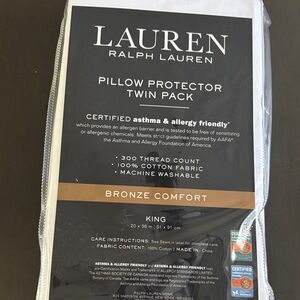 Lauren Ralph Lauren White and Bronze Pillow Protector Twin Pack